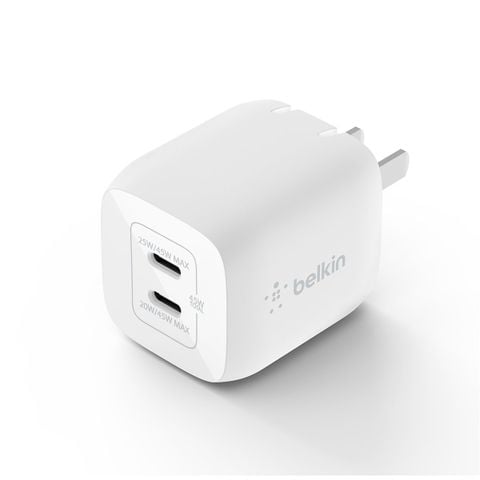  Sạc BOOSTCHARGE PRO GaN Belkin 45W - 2 cổng USB-C PD 3.0 PPS - Hàng chính hãng - WCH011dqWH (tương thích iPhone 17 Series) 