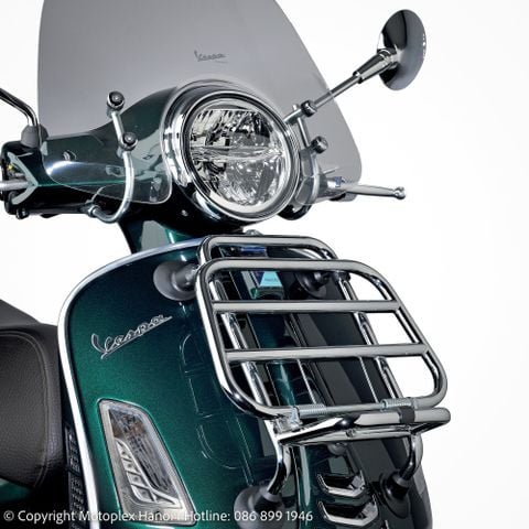Baga Trước (Giá Đèo Hàng Trước) MY2023 Mạ Chrome Cho Vespa GTS 2023, Vespa GTV Chính Hãng có tại Motoplex Hanoi