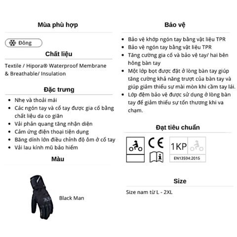 Găng Tay Moto LS2 Snow Man chính hãng tại FMG Superstore