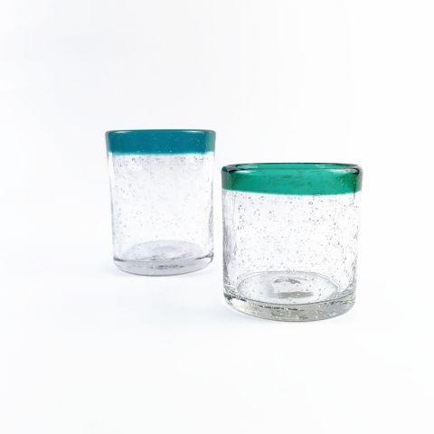 Colored Rim Bubble Glass Candle Jar