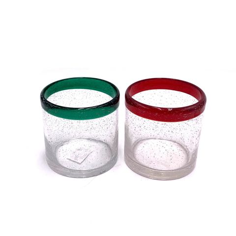 Colored Rim Bubble Glass Candle Jar