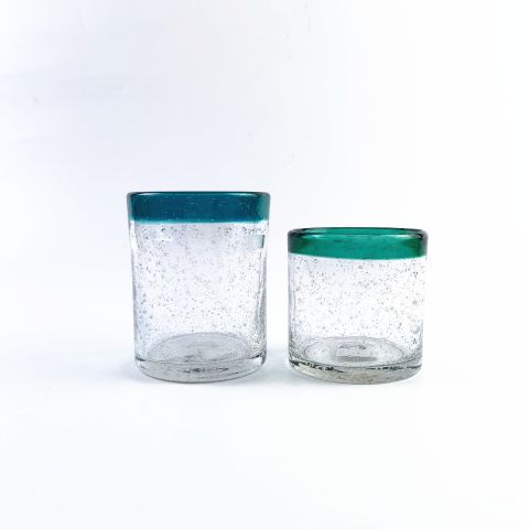 Colored Rim Bubble Glass Candle Jar
