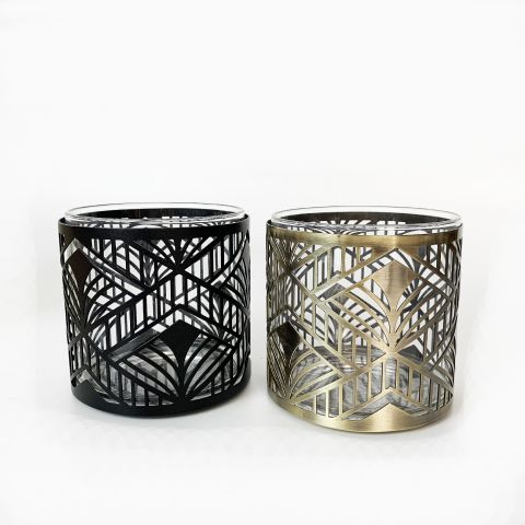 Classic pattern metal sleeve for glass candle jar and glass holder