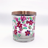 Hand Drawing Purple Flowers Crystal Glass Candle Jar With Metal Lid