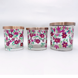 Hand Drawing Purple Flowers Crystal Glass Candle Jar With Metal Lid