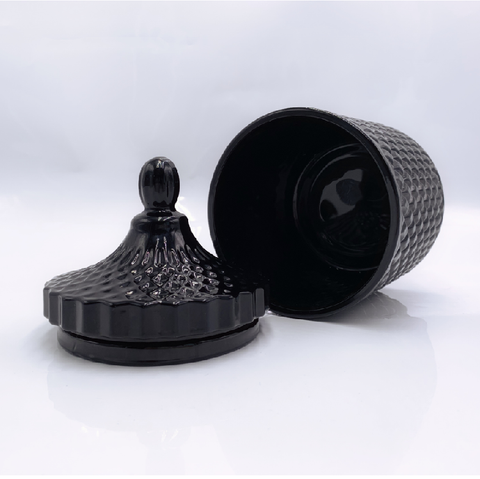 Embossed Effect Black/White Glass Candle Jar With Glass Lid
