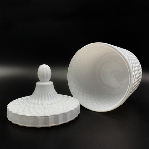 Embossed Effect Black/White Glass Candle Jar With Glass Lid