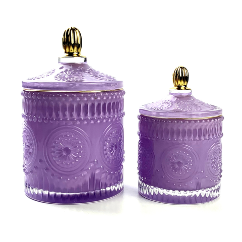 Sunflower Embossed Pattern Crystal Glass Candle Jar With Luxurious Gold Decor