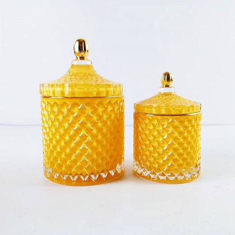 Classical GEO Cut Glass Candle Jar With Gold Knob