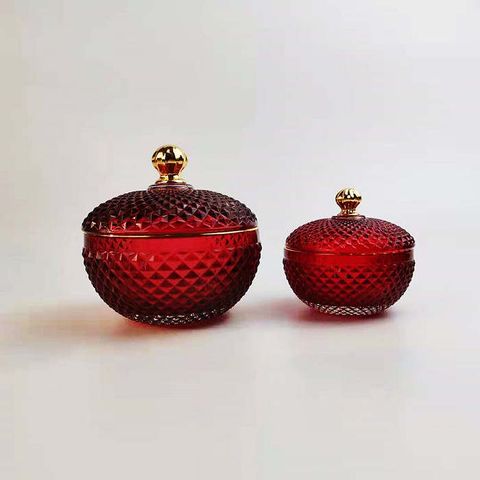 Oval Shaped GEO Cut Glass Candle Jar With Lid