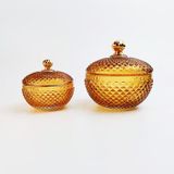 Oval Shaped GEO Cut Glass Candle Jar With Lid