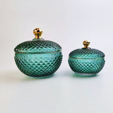 Oval Shaped GEO Cut Glass Candle Jar With Lid