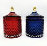 Classical GEO Cut Glass Candle Jar With Gold Knob