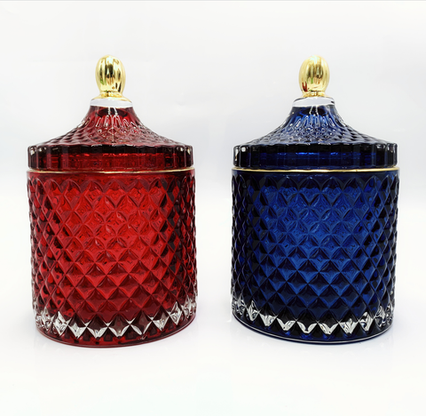 Classical GEO Cut Glass Candle Jar With Gold Knob