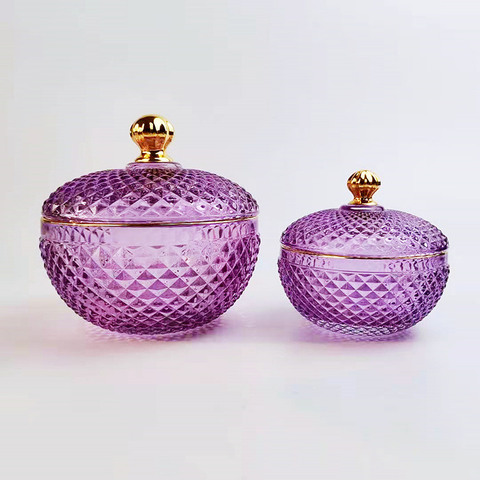 Oval Shaped GEO Cut Glass Candle Jar With Lid