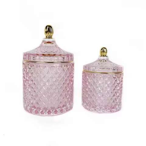 Classical GEO Cut Glass Candle Jar With Gold Knob