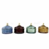 Embossed Check Pattern Glass Candle Jar With Gold Knob
