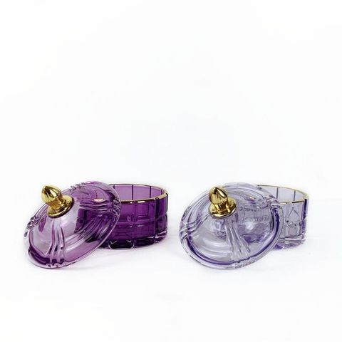Embossed Check Pattern Glass Candle Jar With Gold Knob