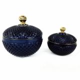 Oval Shaped GEO Cut Glass Candle Jar With Lid