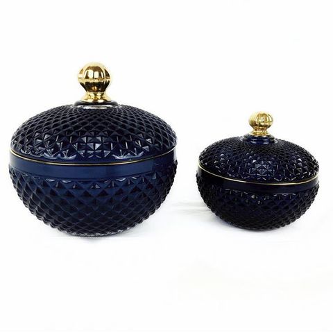 Oval Shaped GEO Cut Glass Candle Jar With Lid