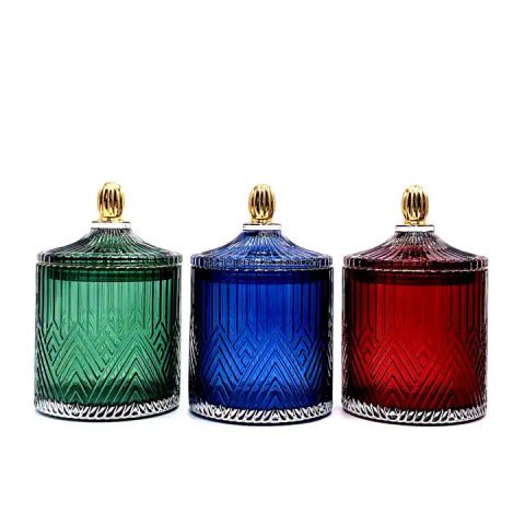 Opera Style Crystal Glass Candle Jar With Glass Lid