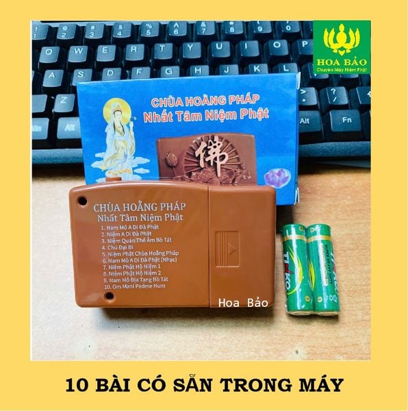  Máy niệm Phật 10 bài Nâu - Để Bàn Thờ - TẶNG KÈM PIN 