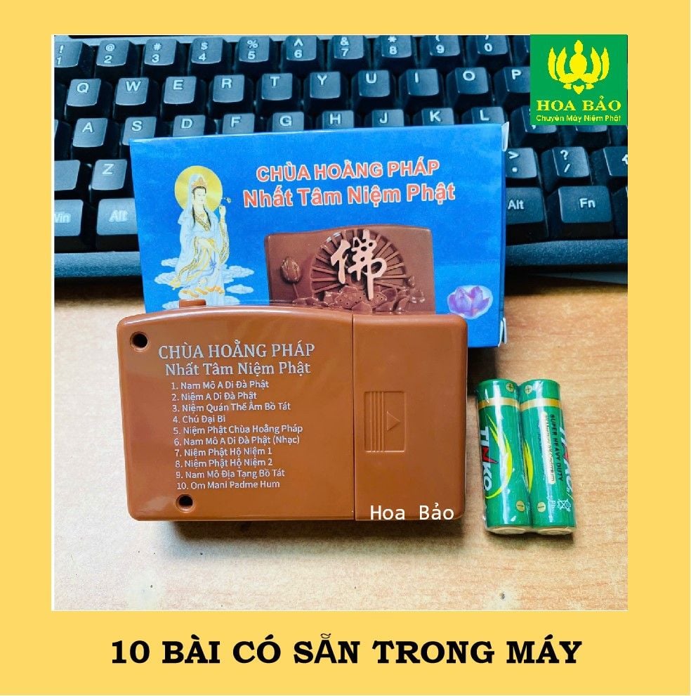  Máy niệm Phật 10 bài Nâu - Để Bàn Thờ - TẶNG KÈM PIN 