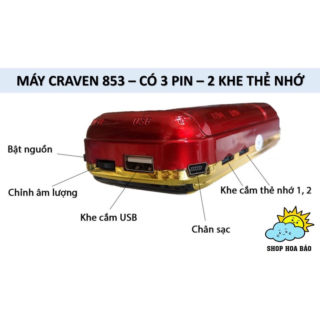  [⭐Chính Hãng] Loa Tắm Ngôn Ngữ, Loa 3 Pin, Loa Học Tiếng Anh, Tiếng Ồn Trắng, Loa Nghe Nhạc Craven 853 