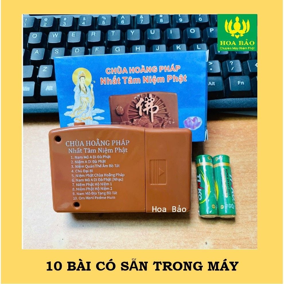  Đài niệm Phật 10 bài Nâu - Để Bàn Thờ - TẶNG KÈM PIN 