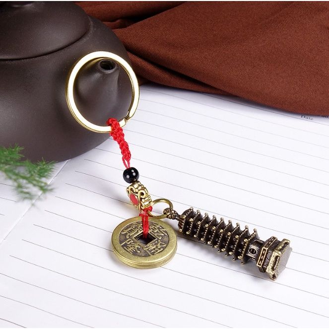  Móc Khoá Tháp Đồng Xu Tài Lộc May Mắn 