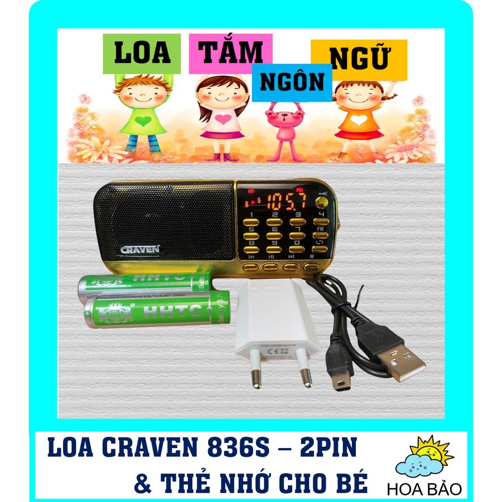  [✔️Chính Hãng] Loa Tắm Ngôn Ngữ Cho Bé, Loa 2 Pin, Loa Học Tiếng Anh, Tiếng Ồn Trắng, Loa Nghe Nhạc Craven 836 Hoa Bảo 