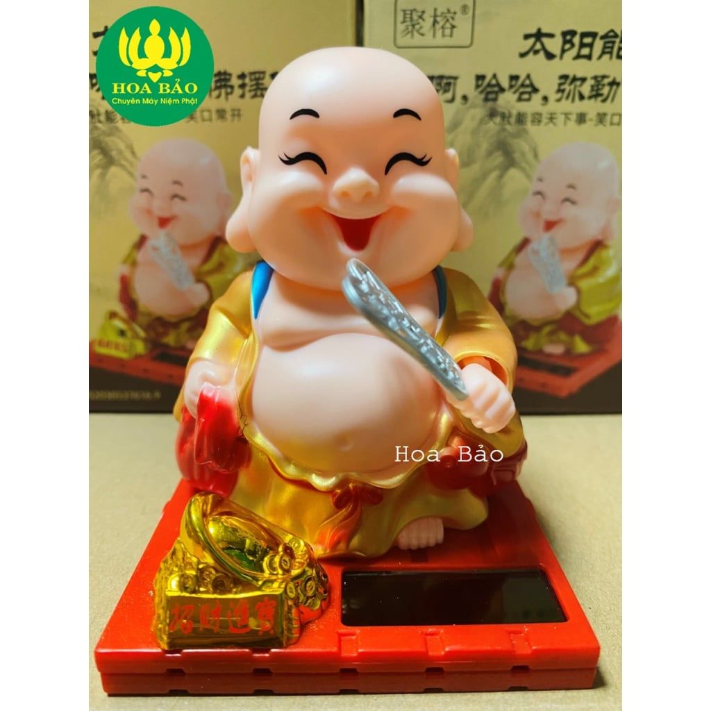  [Bộ Tượng Mỉm Cười] Tượng Phật Di Lặc cầm quạt - Chạy bằng năng lượng 
