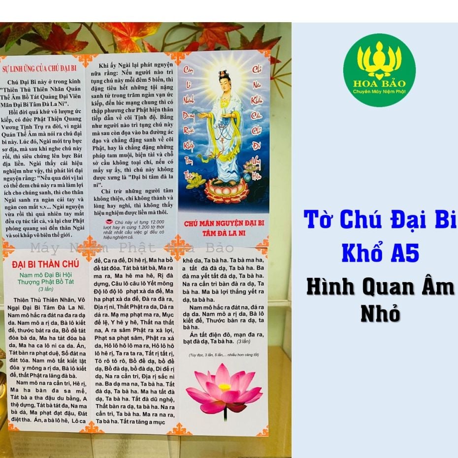  Combo 100 Tờ Chú Đại Bi - Khổ nhỏ A5 - Giấy Dày Dặn, Chống Thấm 