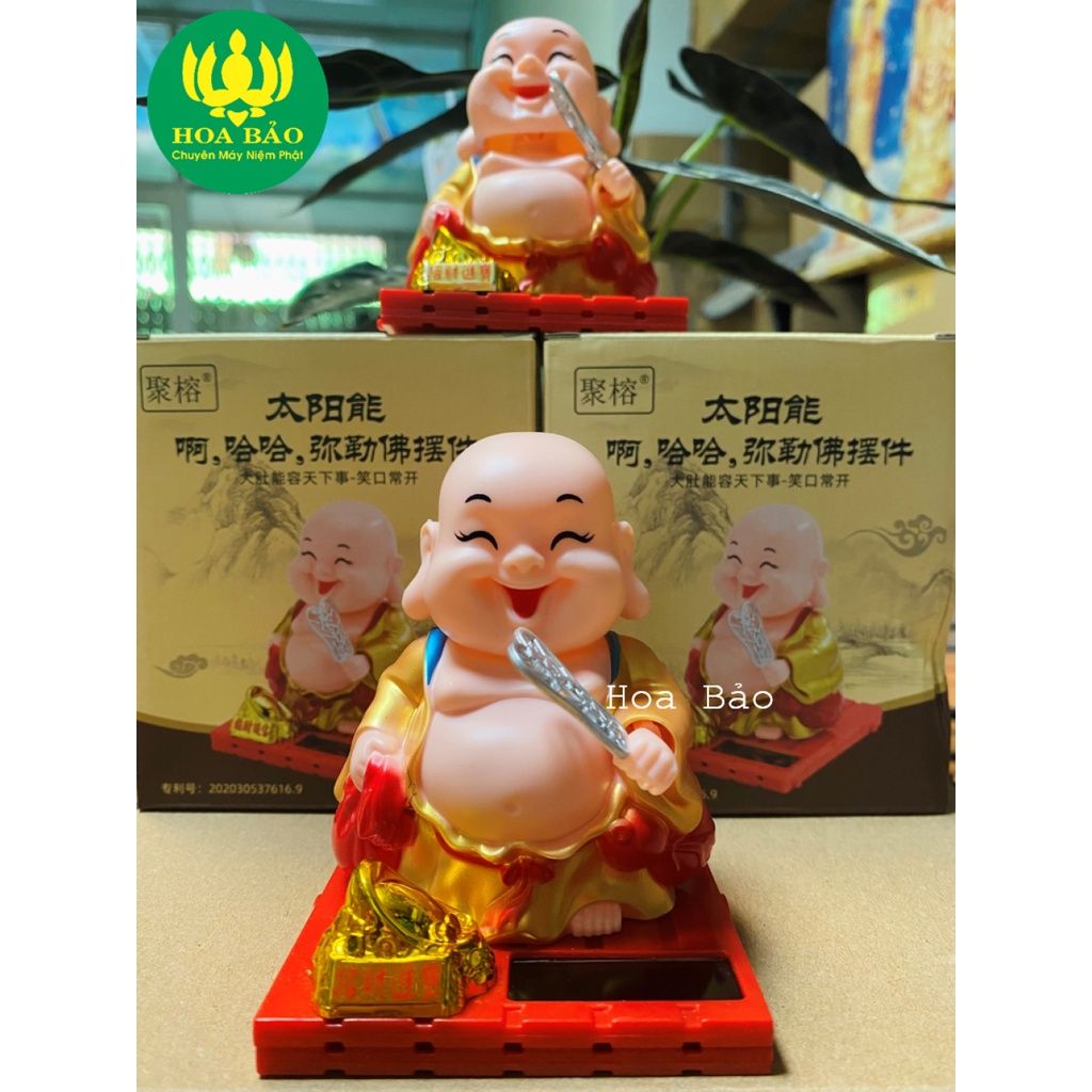  [Bộ Tượng Mỉm Cười] Tượng Phật Di Lặc cầm quạt - Chạy bằng năng lượng 