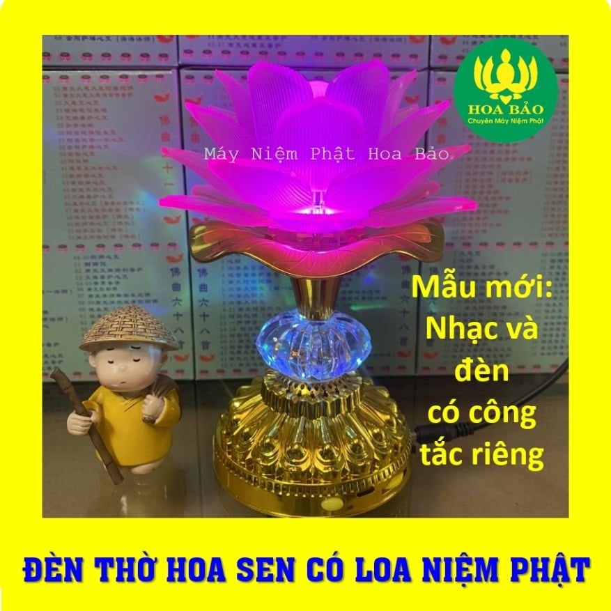  Đèn Thờ Hoa Sen có Loa Niệm Phật 58 bài - dùng điện trực tiếp 