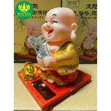  [Bộ Tượng Mỉm Cười] Tượng Phật Di Lặc cầm quạt - Chạy bằng năng lượng 