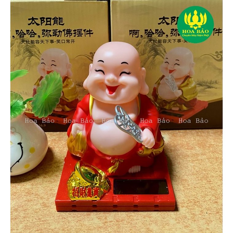  [Bộ Tượng Mỉm Cười] Tượng Phật Di Lặc cầm quạt - Chạy bằng năng lượng 