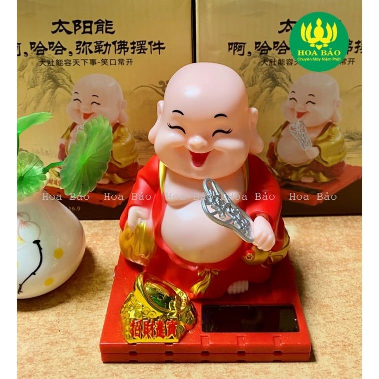  [Bộ Tượng Mỉm Cười] Tượng Phật Di Lặc cầm quạt - Chạy bằng năng lượng 