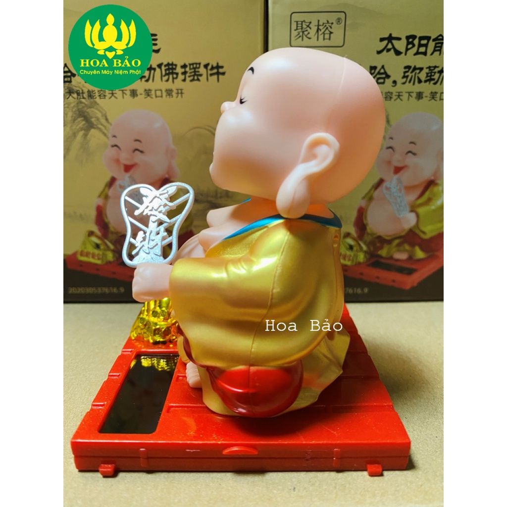  [Bộ Tượng Mỉm Cười] Tượng Phật Di Lặc cầm quạt - Chạy bằng năng lượng 