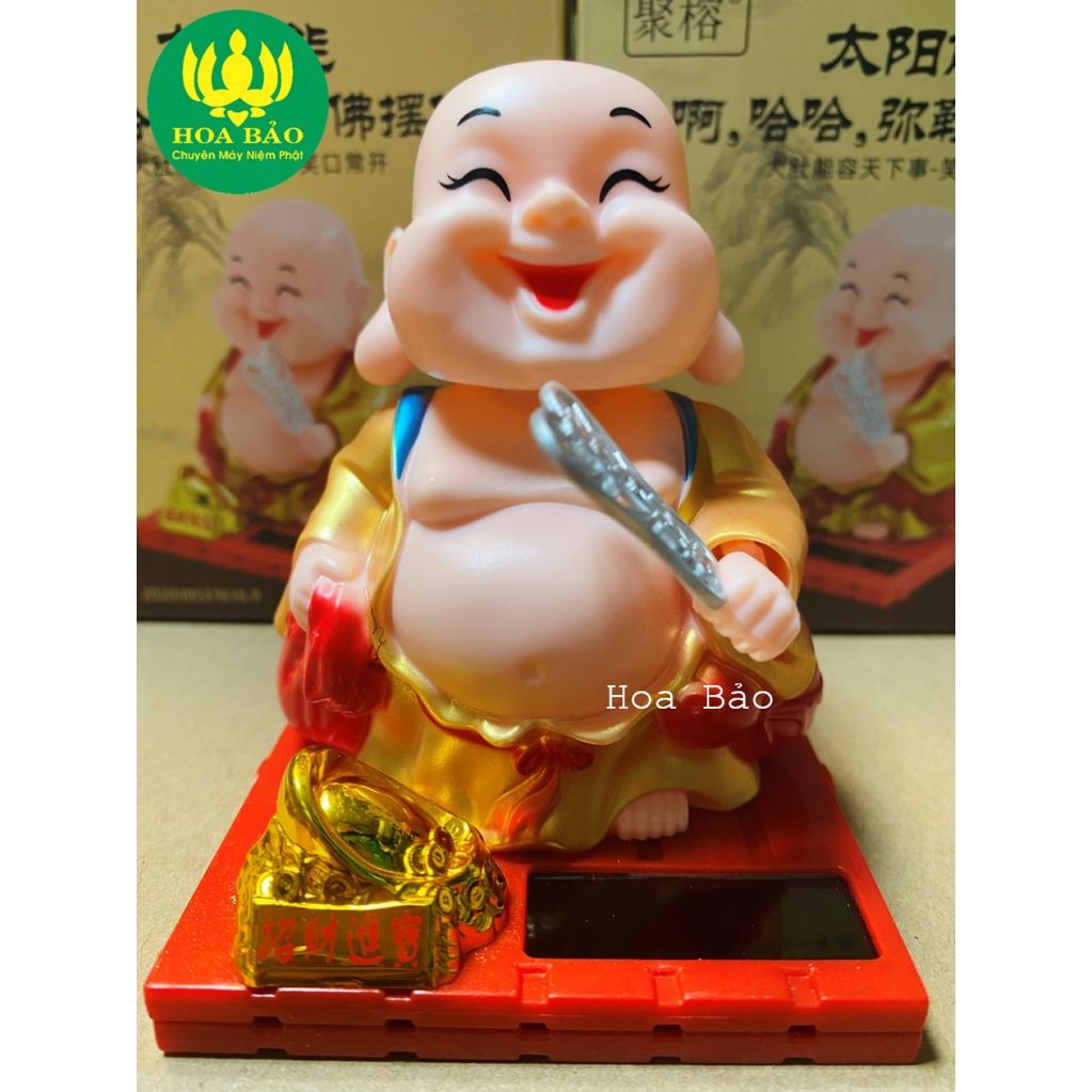  [Bộ Tượng Mỉm Cười] Tượng Phật Di Lặc cầm quạt - Chạy bằng năng lượng 