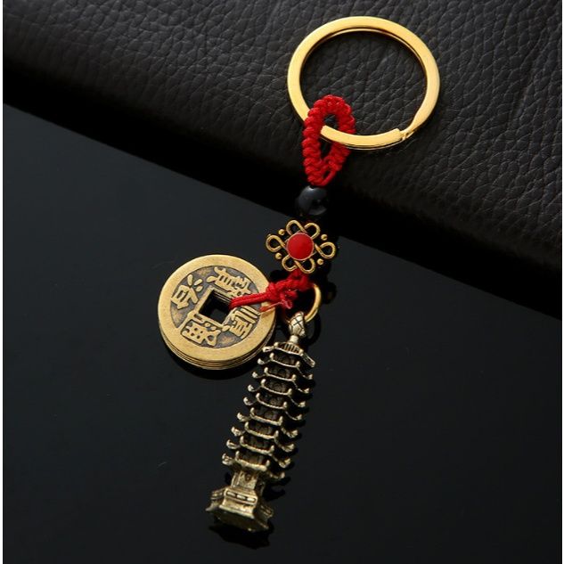  Móc Khoá Tháp Đồng Xu Tài Lộc May Mắn 