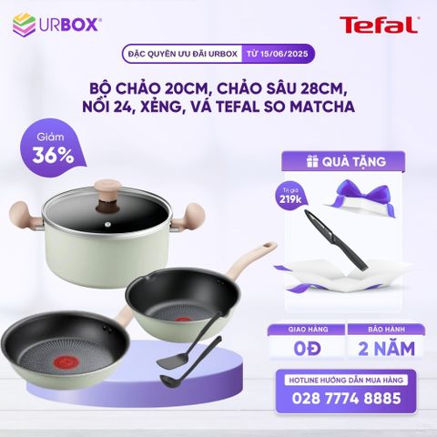 Bộ chảo 20cm, chảo sâu 28cm, nồi 24, xẻng, vá Tefal So Matcha - URBOX