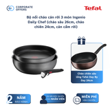 Bộ nồi chảo cán rời 3 món Ingenio Daily Chef (chảo sâu 26cm, chảo chiên 24cm, cán cầm rời)
