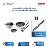 Bộ chảo 20cm, chảo sâu 28cm, nồi 24, xẻng, vá Tefal So Matcha