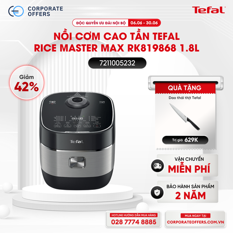 Nồi cơm cao tần Tefal Rice Master Max RK819868 -1.8L (Tặng 1 Dao làm bếp Tefal Comfort K2213204 20cm)