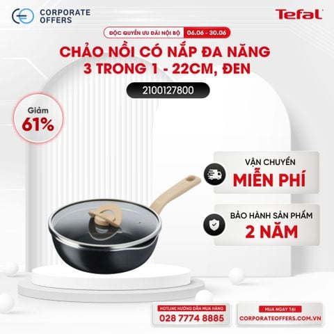 Chảo nồi Tefal có nắp đa năng 3 trong 1 (22cm) - Đen
