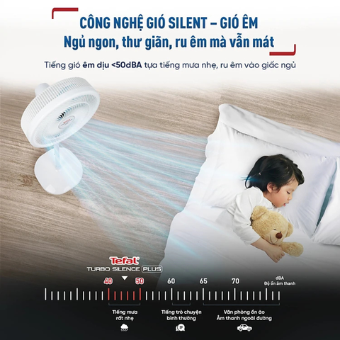 Quạt đứng TEFAL TB Silence Plus VH689990 - Trắng Cánh Xanh