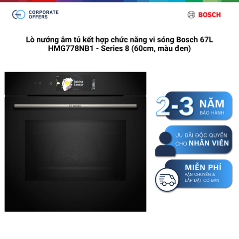 Lò nướng âm tủ kết hợp chức năng vi sóng Bosch 67L HMG778NB1 - Series 8 (60cm, màu đen)