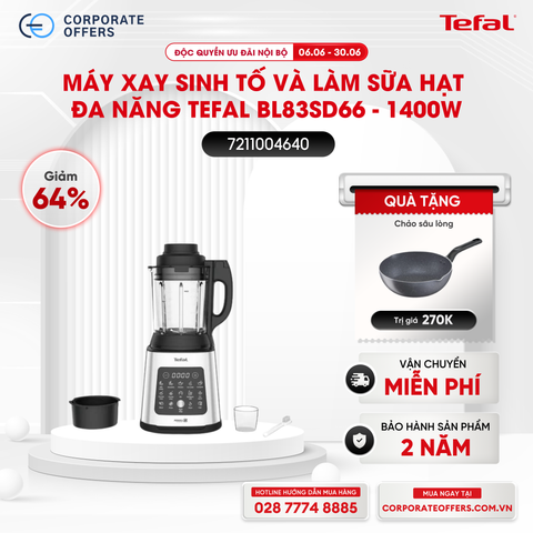Máy xay sinh tố, làm sữa hạt Tefal BL83SD66 - 1400W (Tặng 1 Chảo chiên sâu lòng Tefal Natura 26cm - 2100111898)