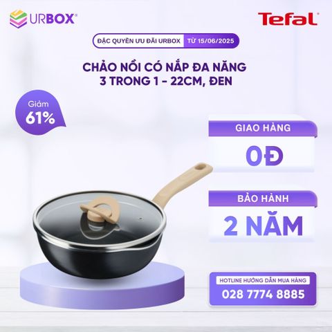 Chảo nồi Tefal có nắp đa năng 3 trong 1 - 22cm, đen - URBOX
